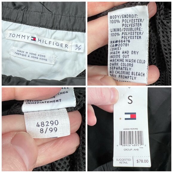 Tommy Hilfiger Black Windbreaker Jacket Spell Out Logo Nylon Pullover 90s Small - Picture 3 of 9